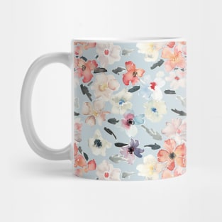 Coral and Blue Floral Pattern Mug